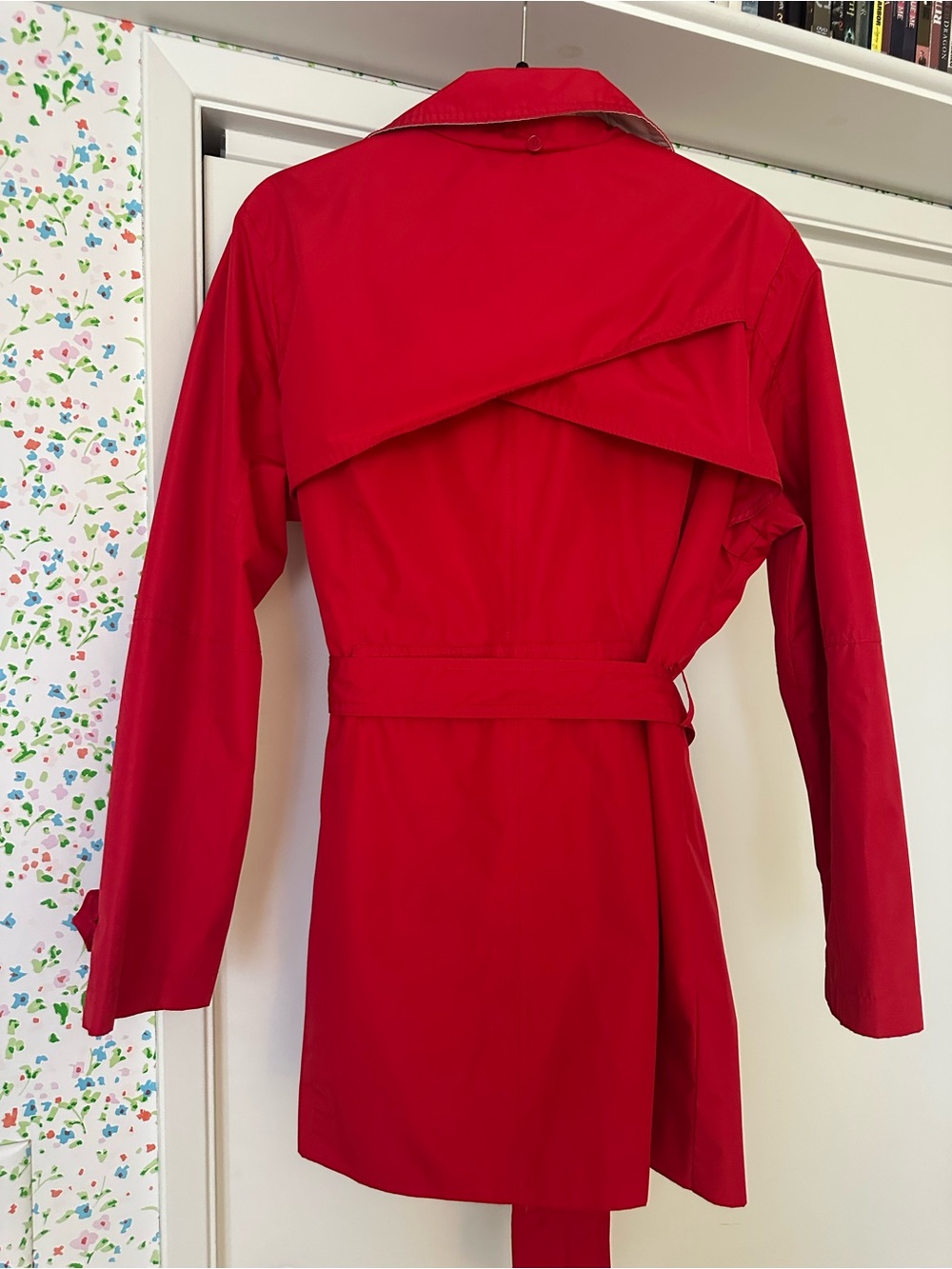 Jones New York Vibrant Red Double-Breasted Trench Coat with Belt - Picture 2 of 4